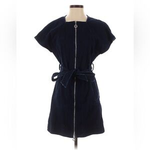 EDUN Dark Wash Blue Denim Mini Dress Full Zip Classic READ Comfort minimalist